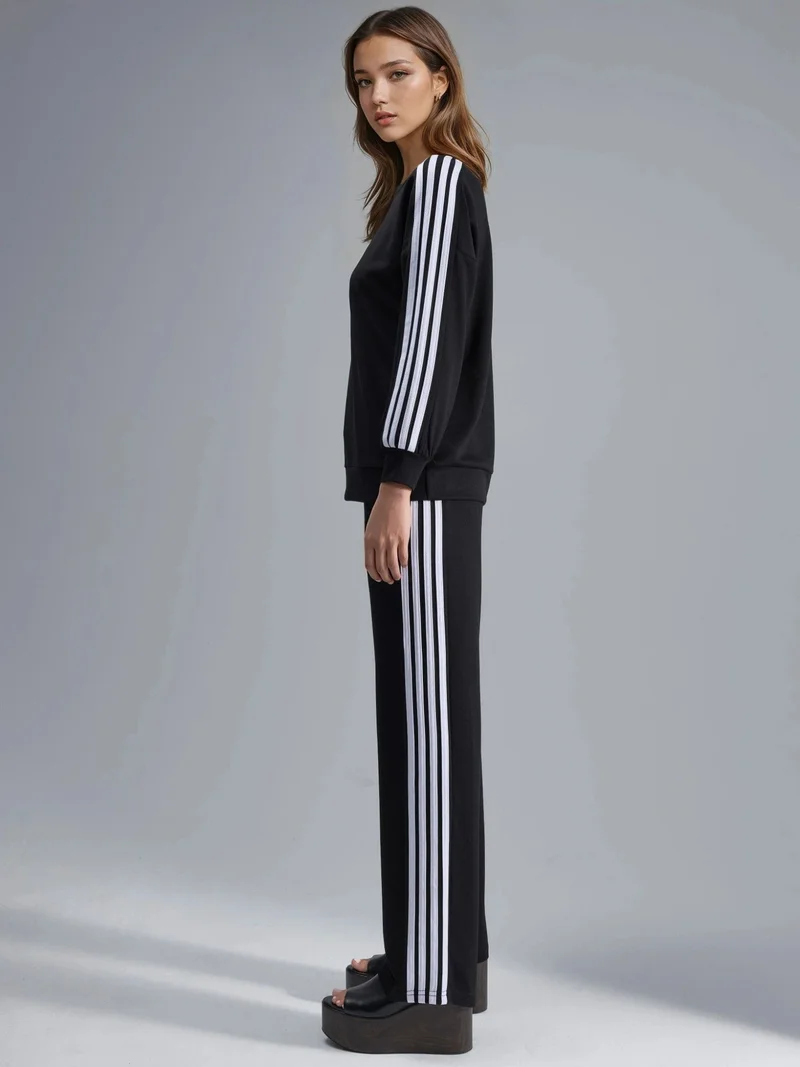 HICCUP Modal Touch Striped Crew Neck Sweatshirt & Straight Leg Pants Two-Piece Set Bersan Collection